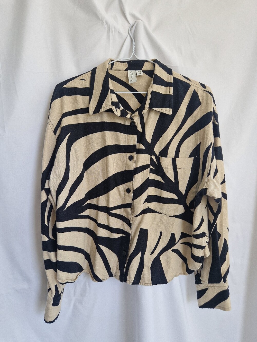 Joie Black and Cream Animal-Print Button-Up Shirt